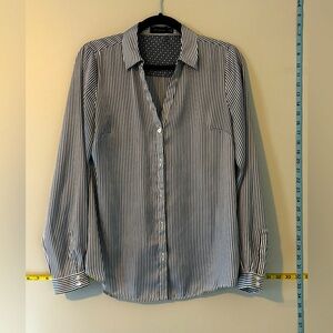 Navy Striped Satin Blouse